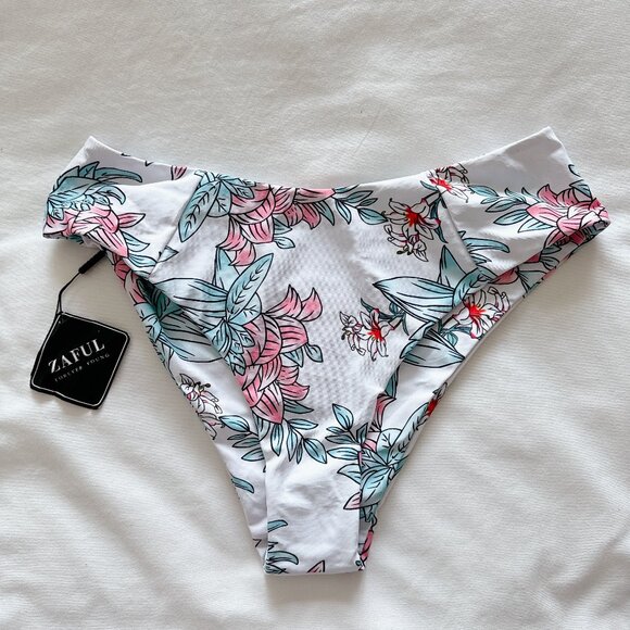 Zaful bikini bottoms white floral bathing suit medium us size 6 swimsuit women's - Picture 1 of 11